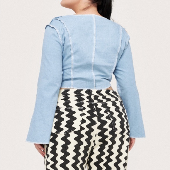 NWT Cider Curve Denim Cross Disco Top - Picture 2 of 5